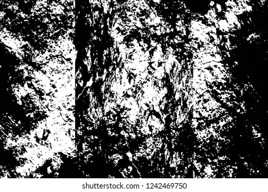 Grunge overlay layer. Abstract black and white vector background. Monochrome vintage surface with dirty pattern in cracks, spots, dots. Old wall in dark horror style design