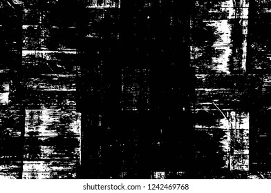 Grunge overlay layer. Abstract black and white vector background. Monochrome vintage surface with dirty pattern in cracks, spots, dots. Old wall in dark horror style design