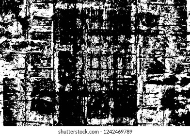 Grunge overlay layer. Abstract black and white vector background. Monochrome vintage surface with dirty pattern in cracks, spots, dots. Old wall in dark horror style design