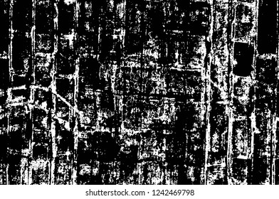Grunge overlay layer. Abstract black and white vector background. Monochrome vintage surface with dirty pattern in cracks, spots, dots. Old wall in dark horror style design