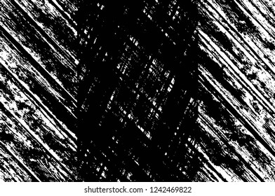 Grunge overlay layer. Abstract black and white vector background. Monochrome vintage surface with dirty pattern in cracks, spots, dots. Old wall in dark horror style design