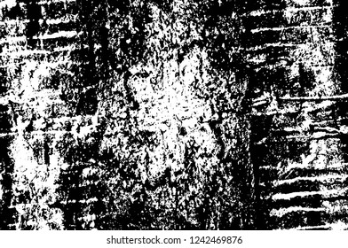 Grunge overlay layer. Abstract black and white vector background. Monochrome vintage surface with dirty pattern in cracks, spots, dots. Old wall in dark horror style design