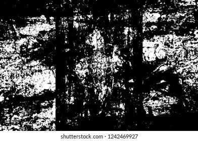 Grunge overlay layer. Abstract black and white vector background. Monochrome vintage surface with dirty pattern in cracks, spots, dots. Old wall in dark horror style design