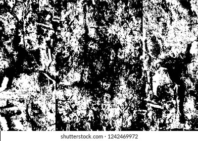 Grunge overlay layer. Abstract black and white vector background. Monochrome vintage surface with dirty pattern in cracks, spots, dots. Old wall in dark horror style design