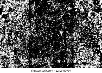 Grunge overlay layer. Abstract black and white vector background. Monochrome vintage surface with dirty pattern in cracks, spots, dots. Old wall in dark horror style design
