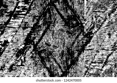 Grunge overlay layer. Abstract black and white vector background. Monochrome vintage surface with dirty pattern in cracks, spots, dots. Old wall in dark horror style design
