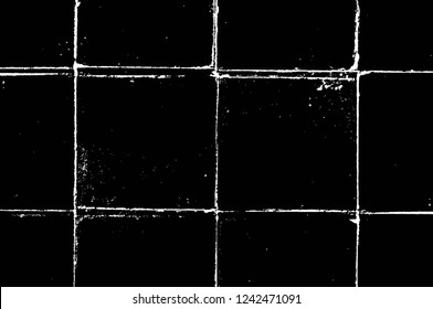 Grunge overlay layer. Abstract black and white vector background. Monochrome vintage surface with dirty pattern in cracks, spots, dots. Old wall in dark horror style design