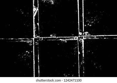 Grunge overlay layer. Abstract black and white vector background. Monochrome vintage surface with dirty pattern in cracks, spots, dots. Old wall in dark horror style design
