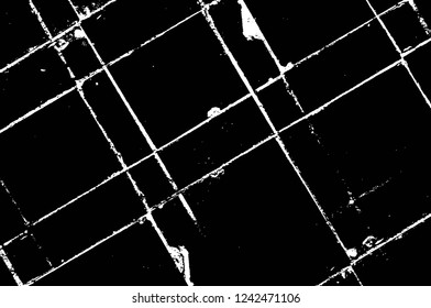 Grunge overlay layer. Abstract black and white vector background. Monochrome vintage surface with dirty pattern in cracks, spots, dots. Old wall in dark horror style design