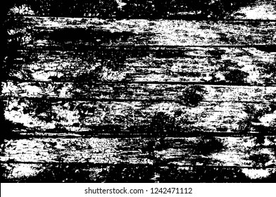Grunge overlay layer. Abstract black and white vector background. Monochrome vintage surface with dirty pattern in cracks, spots, dots. Old wall in dark horror style design