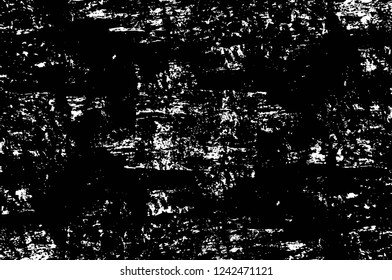 Grunge overlay layer. Abstract black and white vector background. Monochrome vintage surface with dirty pattern in cracks, spots, dots. Old wall in dark horror style design