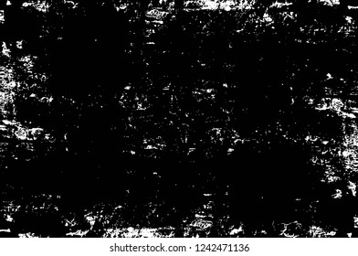 Grunge overlay layer. Abstract black and white vector background. Monochrome vintage surface with dirty pattern in cracks, spots, dots. Old wall in dark horror style design