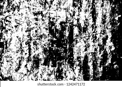 Grunge overlay layer. Abstract black and white vector background. Monochrome vintage surface with dirty pattern in cracks, spots, dots. Old wall in dark horror style design