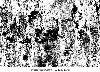 Grunge overlay layer. Abstract black and white vector background. Monochrome vintage surface with dirty pattern in cracks, spots, dots. Old wall in dark horror style design