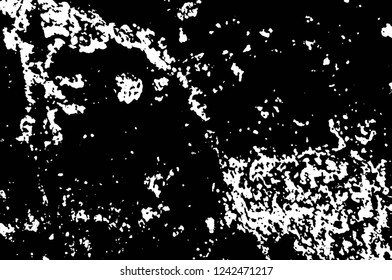 Grunge overlay layer. Abstract black and white vector background. Monochrome vintage surface with dirty pattern in cracks, spots, dots. Old wall in dark horror style design