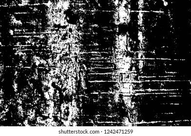 Grunge overlay layer. Abstract black and white vector background. Monochrome vintage surface with dirty pattern in cracks, spots, dots. Old wall in dark horror style design