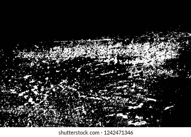 Grunge overlay layer. Abstract black and white vector background. Monochrome vintage surface with dirty pattern in cracks, spots, dots. Old wall in dark horror style design