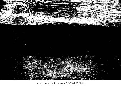 Grunge overlay layer. Abstract black and white vector background. Monochrome vintage surface with dirty pattern in cracks, spots, dots. Old wall in dark horror style design