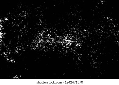 Grunge overlay layer. Abstract black and white vector background. Monochrome vintage surface with dirty pattern in cracks, spots, dots. Old wall in dark horror style design