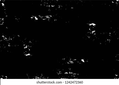 Grunge overlay layer. Abstract black and white vector background. Monochrome vintage surface with dirty pattern in cracks, spots, dots. Old wall in dark horror style design
