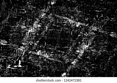 Grunge overlay layer. Abstract black and white vector background. Monochrome vintage surface with dirty pattern in cracks, spots, dots. Old wall in dark horror style design