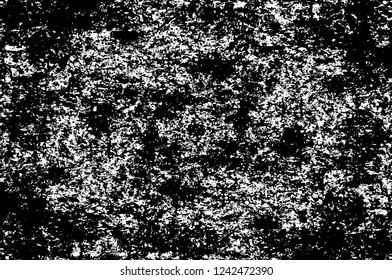 Grunge overlay layer. Abstract black and white vector background. Monochrome vintage surface with dirty pattern in cracks, spots, dots. Old wall in dark horror style design