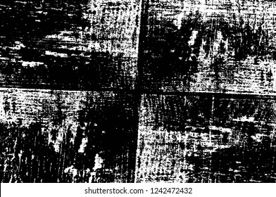 Grunge overlay layer. Abstract black and white vector background. Monochrome vintage surface with dirty pattern in cracks, spots, dots. Old wall in dark horror style design