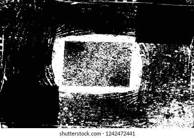 Grunge overlay layer. Abstract black and white vector background. Monochrome vintage surface with dirty pattern in cracks, spots, dots. Old wall in dark horror style design