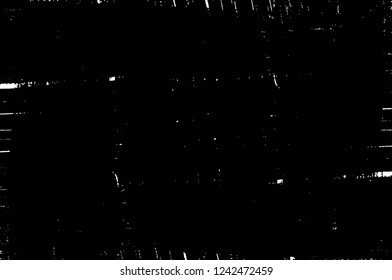 Grunge overlay layer. Abstract black and white vector background. Monochrome vintage surface with dirty pattern in cracks, spots, dots. Old wall in dark horror style design