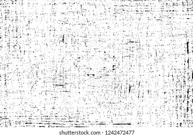 Grunge overlay layer. Abstract black and white vector background. Monochrome vintage surface with dirty pattern in cracks, spots, dots. Old wall in dark horror style design