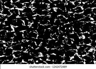 Grunge overlay layer. Abstract black and white vector background. Monochrome vintage surface with dirty pattern in cracks, spots, dots. Old wall in dark horror style design