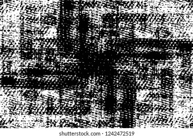 Grunge overlay layer. Abstract black and white vector background. Monochrome vintage surface with dirty pattern in cracks, spots, dots. Old wall in dark horror style design
