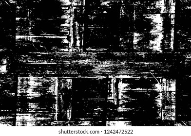 Grunge overlay layer. Abstract black and white vector background. Monochrome vintage surface with dirty pattern in cracks, spots, dots. Old wall in dark horror style design