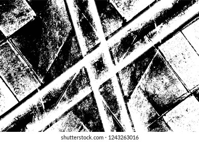 Grunge overlay layer. Abstract black and white vector background. Monochrome vintage surface with dirty pattern in cracks, spots, dots. Old wall in dark horror style design