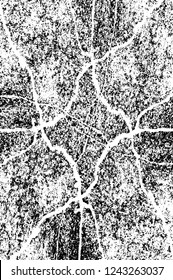 Grunge overlay layer. Abstract black and white vector background. Monochrome vintage surface with dirty pattern in cracks, spots, dots. Old wall in dark horror style design