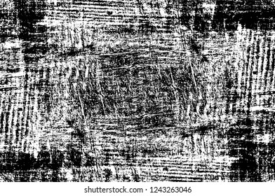 Grunge overlay layer. Abstract black and white vector background. Monochrome vintage surface with dirty pattern in cracks, spots, dots. Old wall in dark horror style design