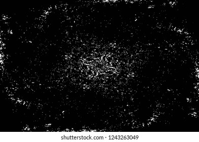 Grunge overlay layer. Abstract black and white vector background. Monochrome vintage surface with dirty pattern in cracks, spots, dots. Old wall in dark horror style design