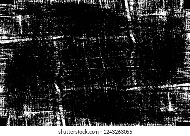 Grunge overlay layer. Abstract black and white vector background. Monochrome vintage surface with dirty pattern in cracks, spots, dots. Old wall in dark horror style design
