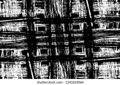 Grunge overlay layer. Abstract black and white vector background. Monochrome vintage surface with dirty pattern in cracks, spots, dots. Old wall in dark horror style design