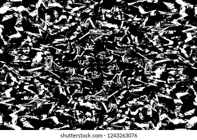 Grunge overlay layer. Abstract black and white vector background. Monochrome vintage surface with dirty pattern in cracks, spots, dots. Old wall in dark horror style design