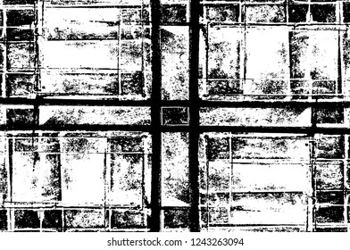 Grunge overlay layer. Abstract black and white vector background. Monochrome vintage surface with dirty pattern in cracks, spots, dots. Old wall in dark horror style design