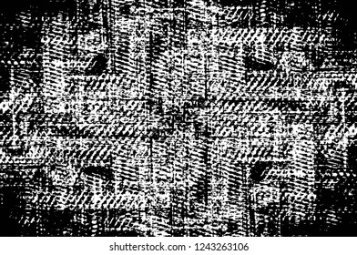 Grunge overlay layer. Abstract black and white vector background. Monochrome vintage surface with dirty pattern in cracks, spots, dots. Old wall in dark horror style design