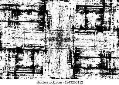 Grunge overlay layer. Abstract black and white vector background. Monochrome vintage surface with dirty pattern in cracks, spots, dots. Old wall in dark horror style design