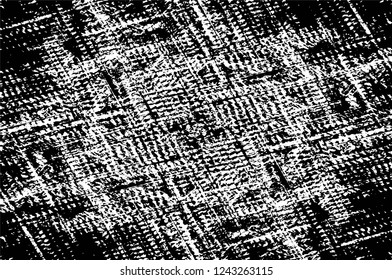 Grunge overlay layer. Abstract black and white vector background. Monochrome vintage surface with dirty pattern in cracks, spots, dots. Old wall in dark horror style design