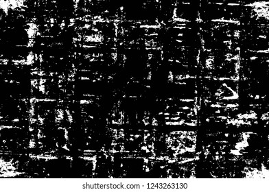 Grunge overlay layer. Abstract black and white vector background. Monochrome vintage surface with dirty pattern in cracks, spots, dots. Old wall in dark horror style design