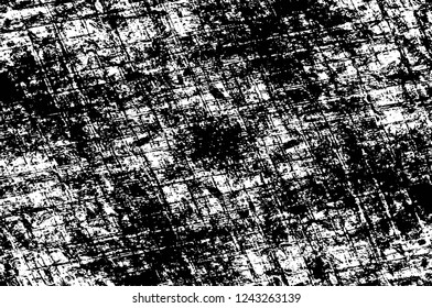 Grunge overlay layer. Abstract black and white vector background. Monochrome vintage surface with dirty pattern in cracks, spots, dots. Old wall in dark horror style design
