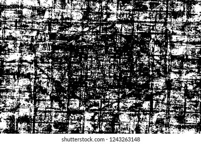 Grunge overlay layer. Abstract black and white vector background. Monochrome vintage surface with dirty pattern in cracks, spots, dots. Old wall in dark horror style design