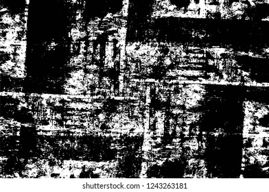 Grunge overlay layer. Abstract black and white vector background. Monochrome vintage surface with dirty pattern in cracks, spots, dots. Old wall in dark horror style design