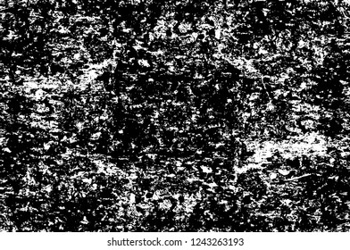Grunge overlay layer. Abstract black and white vector background. Monochrome vintage surface with dirty pattern in cracks, spots, dots. Old wall in dark horror style design