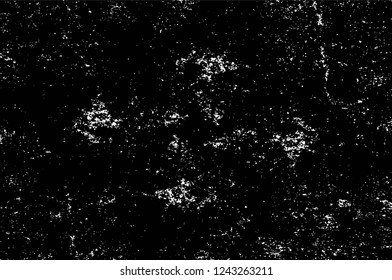 Grunge overlay layer. Abstract black and white vector background. Monochrome vintage surface with dirty pattern in cracks, spots, dots. Old wall in dark horror style design